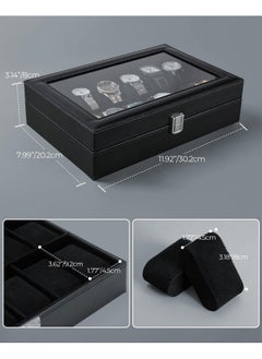Ohuhu Ohuhu Watch Case Organizer Box 12 Slot Black Watch Holder PU Leather Real Glass Lid Watch Display Case Watch Storage Jewelry Organization for Men and Women Perfect Gifts  - Image 4