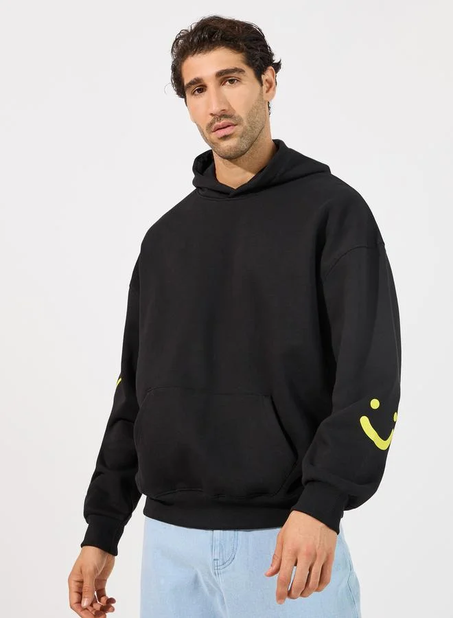 Minimal Emoji Print Oversized Heavy Hoodie