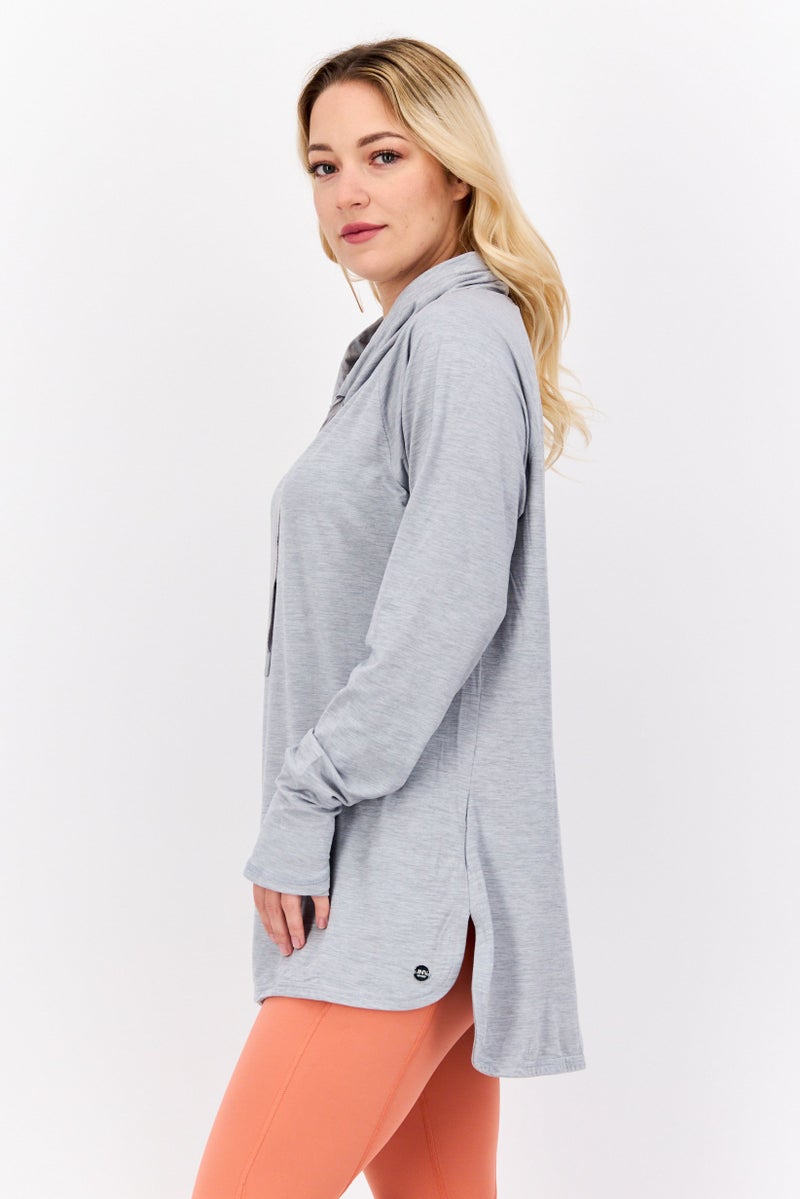 Jones New York Women Sportswear Fit Long Sleeve Training Top, Heather Grey - Image 3