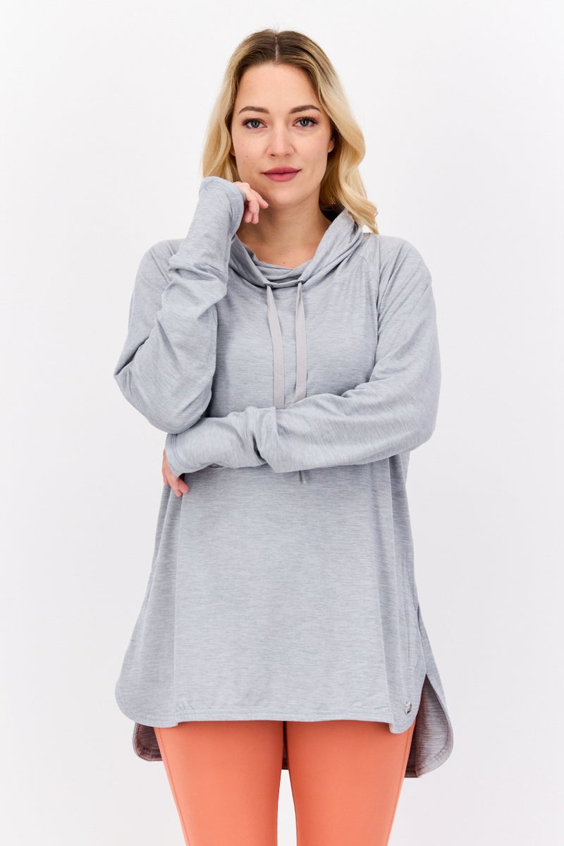 Jones New York Women Sportswear Fit Long Sleeve Training Top, Heather Grey - Image 1