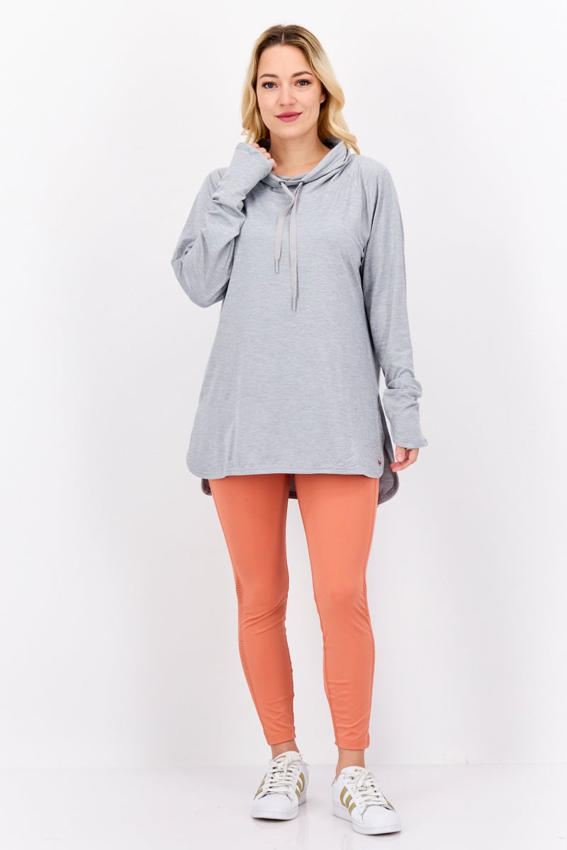 Jones New York Women Sportswear Fit Long Sleeve Training Top, Heather Grey - Image 4