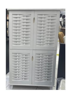 Weaved Design Four Door Shoe Cabinet, Color White