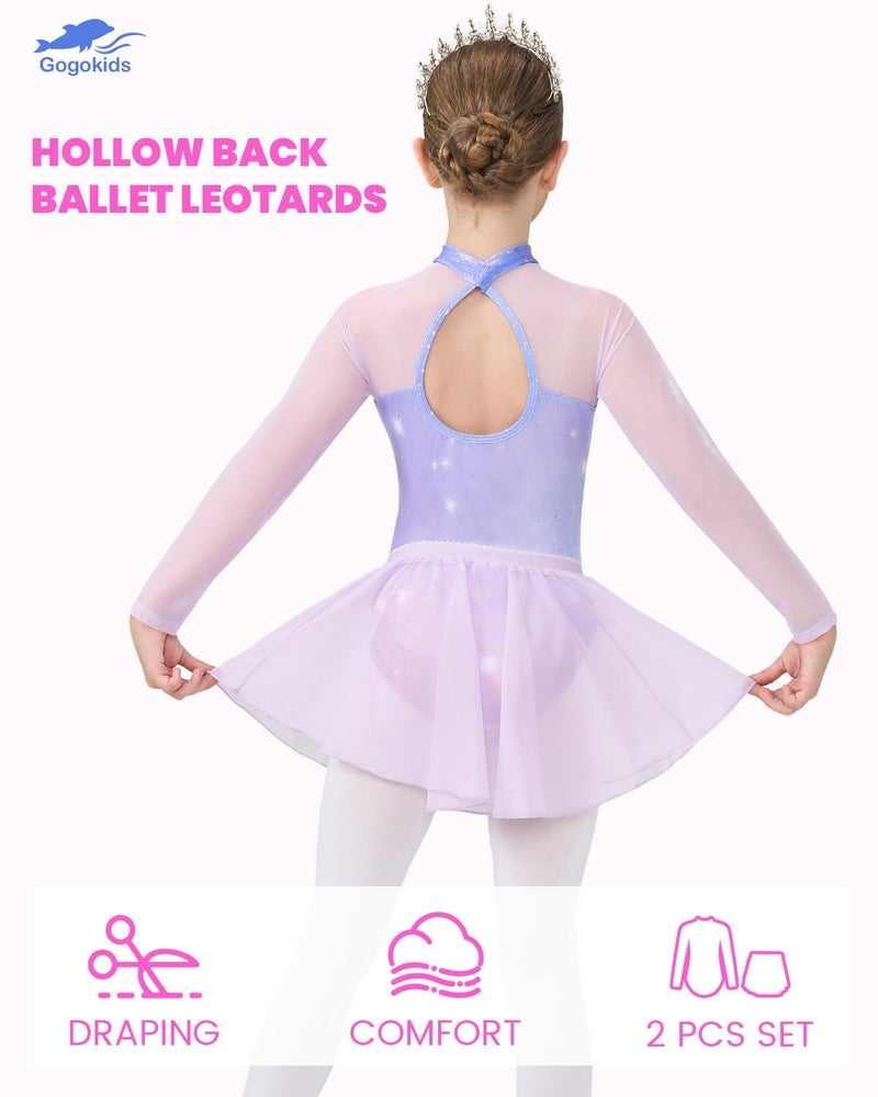 Gogokids Ballet Leotards for Girls Long Sleve Lace Leotards Toddler Dance Dress with Removable Skirt Combo for 3-12 Years - Image 5