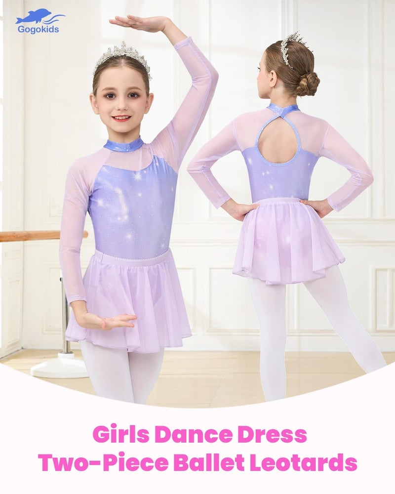 Gogokids Ballet Leotards for Girls Long Sleve Lace Leotards Toddler Dance Dress with Removable Skirt Combo for 3-12 Years - Image 2