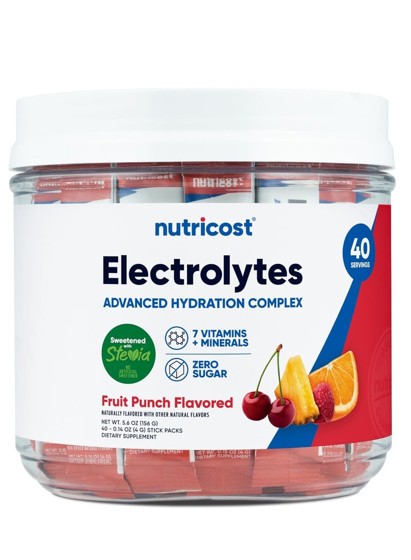 Nutricost Electrolytes Complex, Fruit Punch Flavored, 40 Stickpacks - Advanced Hydration Complex 40 Servings - Image 1