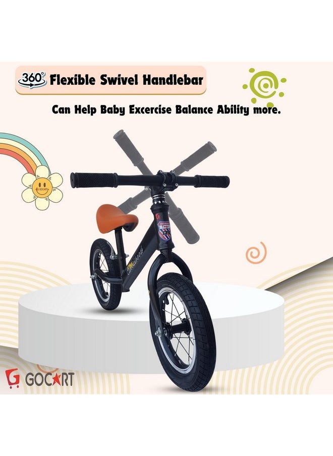 GOCART WITH G LOGO - GOCART WITH G LOGO Kids Training Bicycle Without Pedal for 1.5 to 3 Year Old Kids (Black (Black Spokes Wheel)) - Image 1