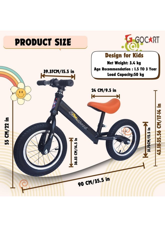 GOCART WITH G LOGO - GOCART WITH G LOGO Kids Training Bicycle Without Pedal for 1.5 to 3 Year Old Kids (Black (Black Spokes Wheel)) - Image 1