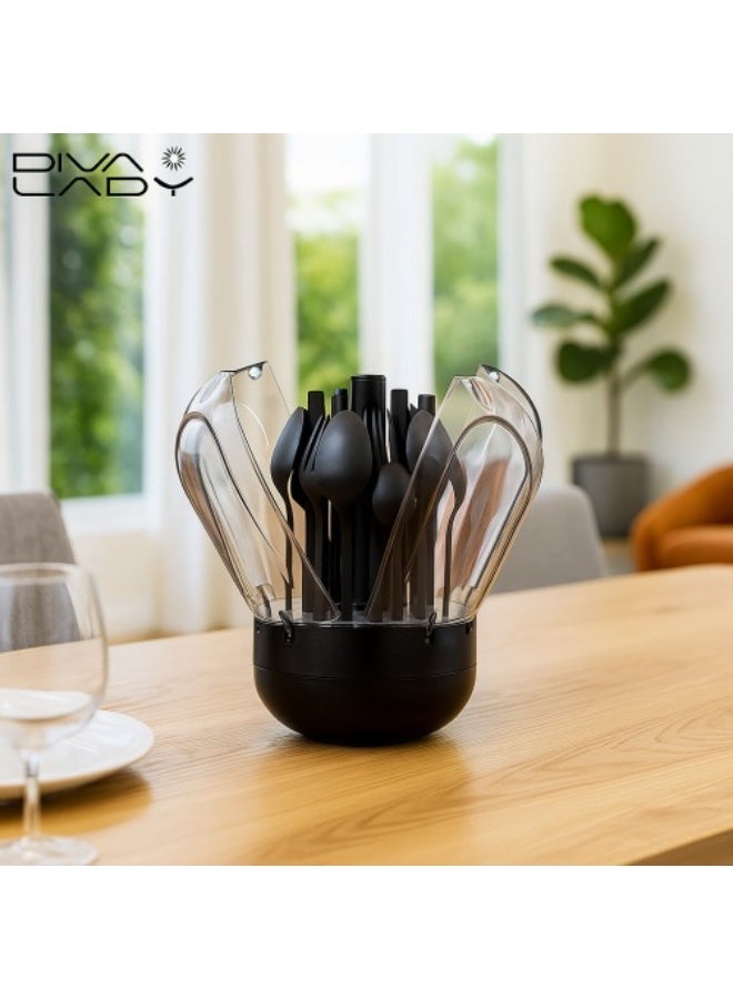 ديفا ليدي 🍽️ طقم ملاعق وخدمة فاخر من DIVA LADY – 24 قطعة باللون الأسود الملكي لعشاق الفخامة ✨ - Image 1