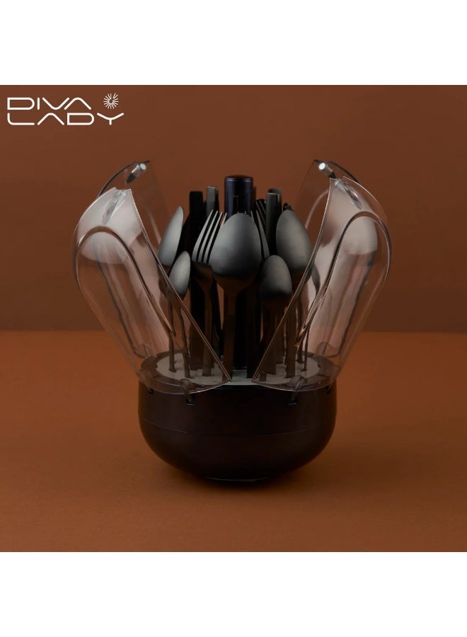ديفا ليدي 🍽️ طقم ملاعق وخدمة فاخر من DIVA LADY – 24 قطعة باللون الأسود الملكي لعشاق الفخامة ✨ - Image 4