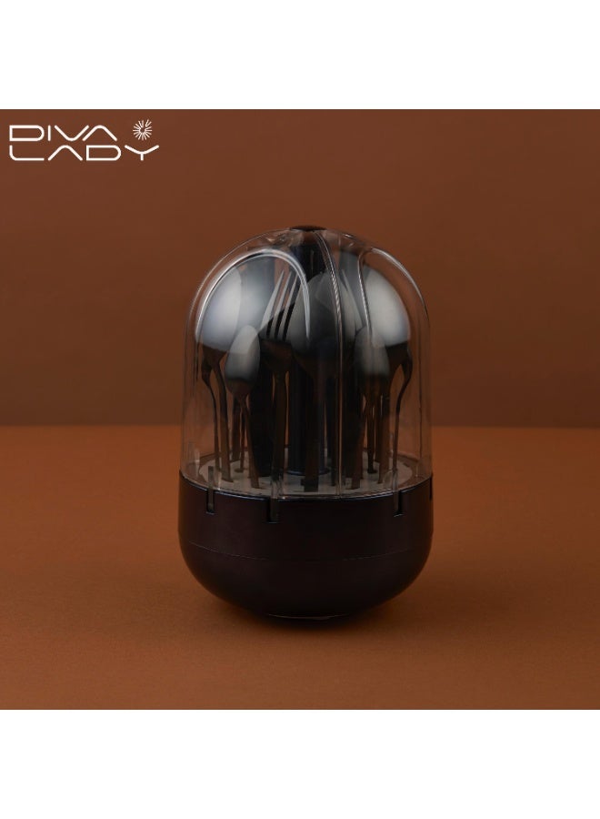 ديفا ليدي 🍽️ طقم ملاعق وخدمة فاخر من DIVA LADY – 24 قطعة باللون الأسود الملكي لعشاق الفخامة ✨ - Image 3