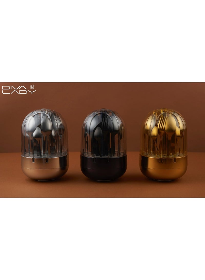 ديفا ليدي 🍽️ طقم ملاعق وخدمة فاخر من DIVA LADY – 24 قطعة باللون الأسود الملكي لعشاق الفخامة ✨ - Image 5