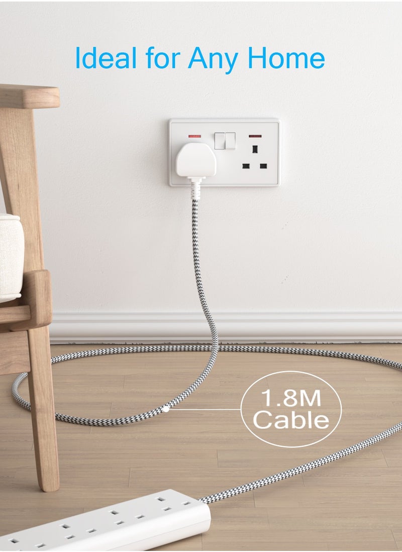 لينسينت - LENCENT وصلة تمديد مع منفذ USB C ، 3250 واط 13 أمبير ، 6 منافذ توصيل الطاقة مع 1 USB-C و 2 USB ، وصلة تمديد متعدد الطاقة مع سلك تمديد مضفر 1.8 متر للمنزل والمكتب ، أبيض - Image 1