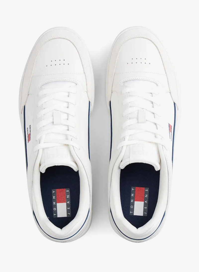 Tommy Jeans Ecru Leather Contrast Texture Basketball Trainers for Men | Best Price UAE