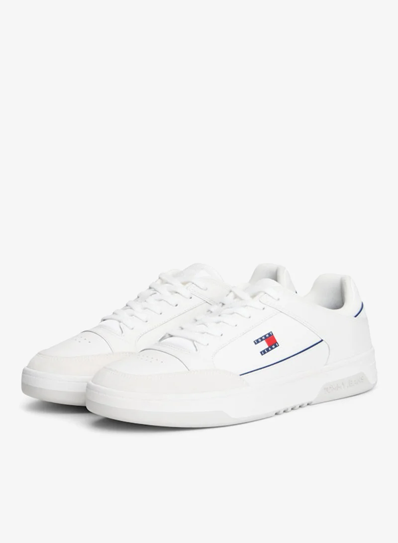 Tommy Jeans Ecru Leather Contrast Texture Basketball Trainers for Men | Best Price UAE