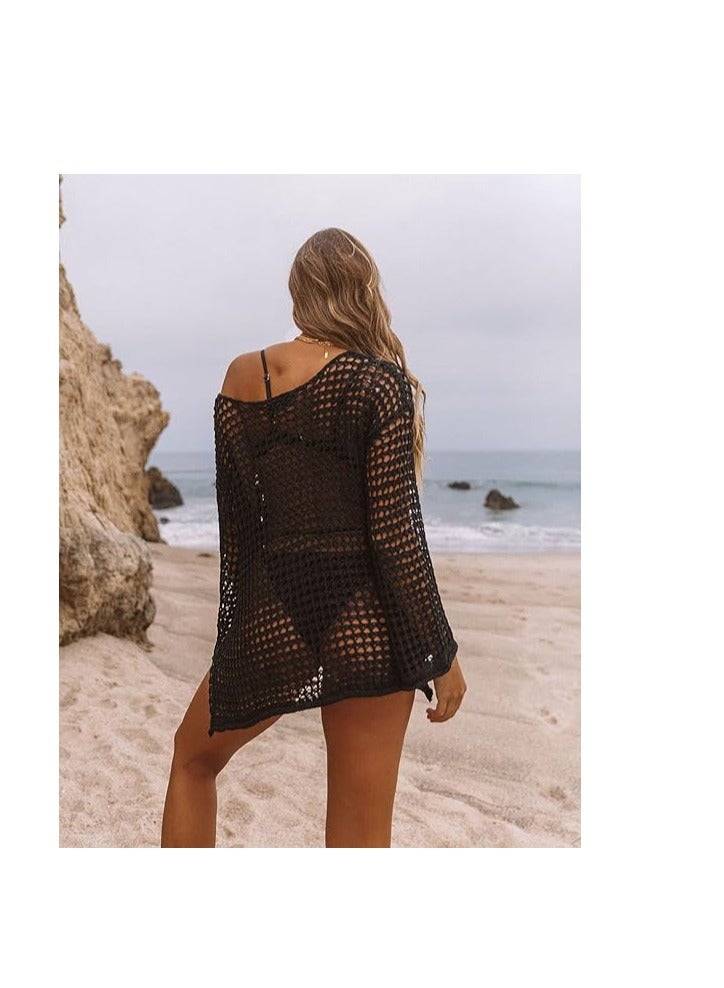 Womens Swimsuit Coverups 2024 Summer Crochet Bathing Suit Bikini Cover Up Long Sleeve Beachwear Tunic Tops Cash Mayo for Women - Image 4