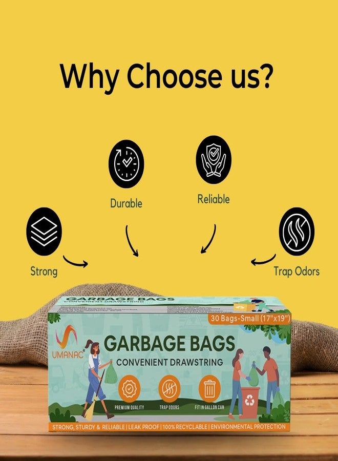 Umanac Garbage Bags - 30N | Small (17x19) | Green Trash Bags | 100% Recyclable | Heavy Duty Dustbin Bags | Leak-Proof | Odour Control | Detachable Drawstring | Pack of 6 - Image 2