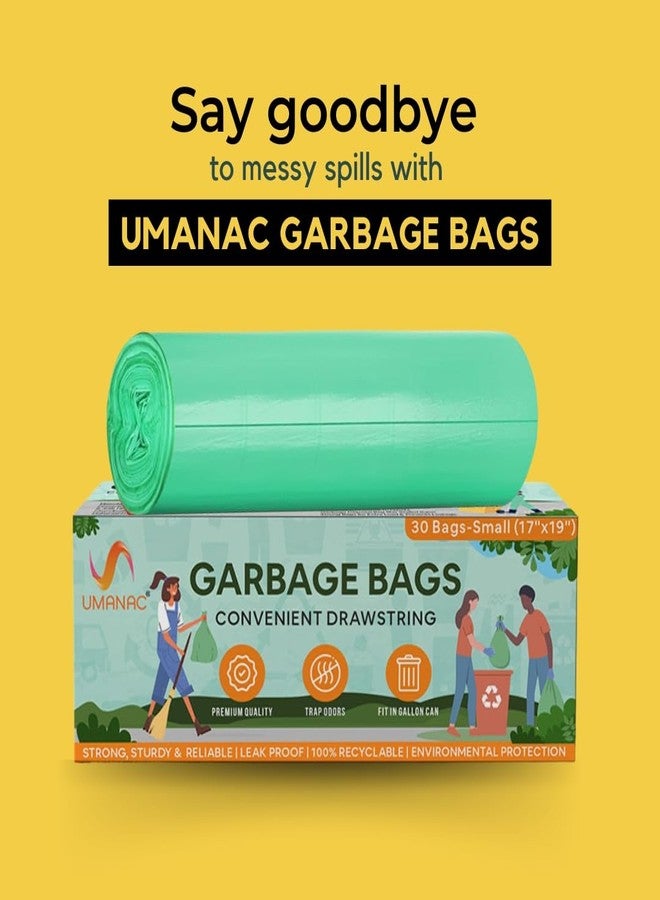 Umanac Garbage Bags - 30N | Small (17x19) | Green Trash Bags | 100% Recyclable | Heavy Duty Dustbin Bags | Leak-Proof | Odour Control | Detachable Drawstring | Pack of 6 - Image 3