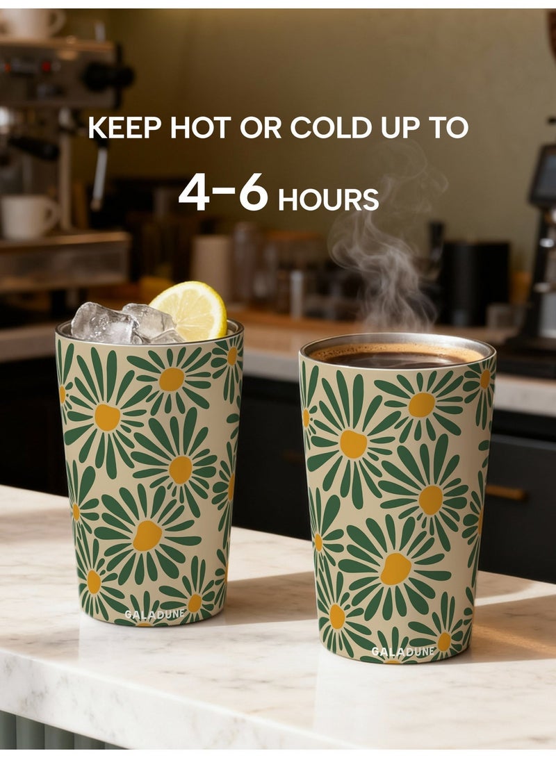 GALADUNE 12oz Coffee Mug,Stainless Steel Insulated, Leakproof Travel Mug, For Hot & Cold Drinks, Portable On-the-Go Cup, For Office Home School Travel, Green Flowers Design, Gift for Women Men - Image 4
