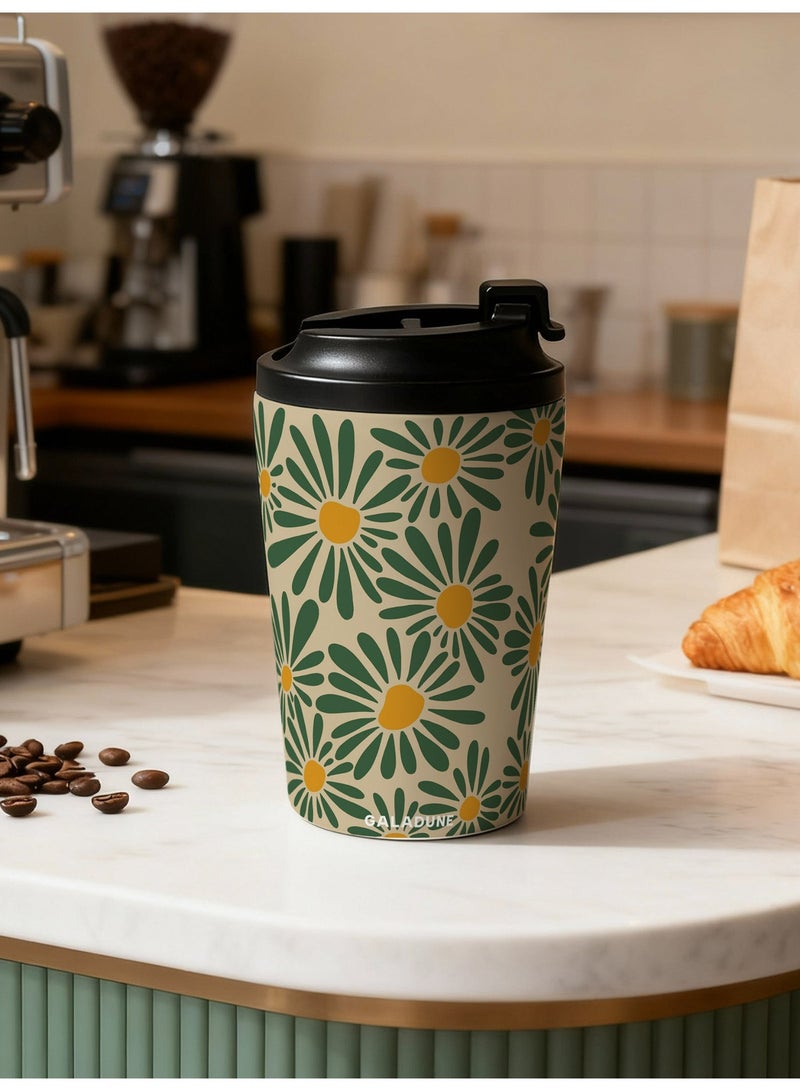 GALADUNE 12oz Coffee Mug,Stainless Steel Insulated, Leakproof Travel Mug, For Hot & Cold Drinks, Portable On-the-Go Cup, For Office Home School Travel, Green Flowers Design, Gift for Women Men - Image 5