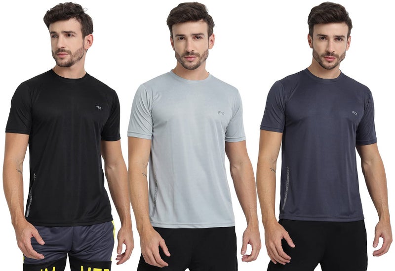 FTX Men's Dri-Fit Round Neck T-Shirt Combo - Pack of 3 (Black, Light Grey, Steel Grey - 723_2-723_7-723_8) - Image 1