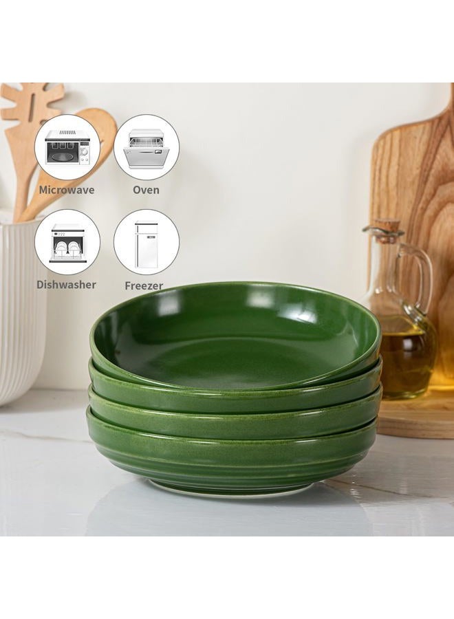 HAPPY KIT Pasta Bowls 42 Oz, Stoneware Reactive Glaze Serving Bowl Set of 4, 9'' Large Salad Bowls for Fruits, Noodle, Dinner, House-warming Wedding Present, Emerald Green - Image 4