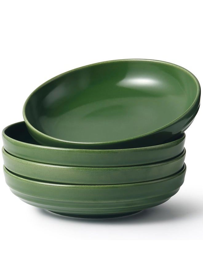 HAPPY KIT Pasta Bowls 42 Oz, Stoneware Reactive Glaze Serving Bowl Set of 4, 9'' Large Salad Bowls for Fruits, Noodle, Dinner, House-warming Wedding Present, Emerald Green - Image 1
