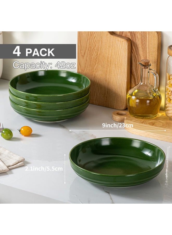 HAPPY KIT Pasta Bowls 42 Oz, Stoneware Reactive Glaze Serving Bowl Set of 4, 9'' Large Salad Bowls for Fruits, Noodle, Dinner, House-warming Wedding Present, Emerald Green - Image 2