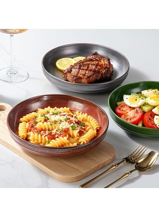 HAPPY KIT Pasta Bowls 42 Oz, Stoneware Reactive Glaze Serving Bowl Set of 4, 9'' Large Salad Bowls for Fruits, Noodle, Dinner, House-warming Wedding Present, Emerald Green - Image 5