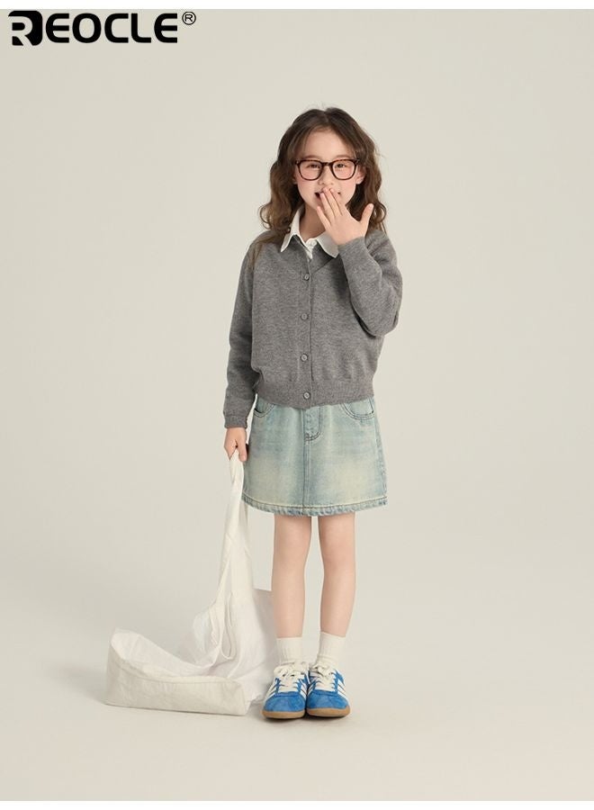 ريوكل سترة أطفال مطرزة بخياطة دقيقة وتصميم فضفاض ومريح. قمة محبوكة بلون موحد للأطفال من قماش ناعم وقابل للتنفس للارتداء اليومي المريح. - Image 4