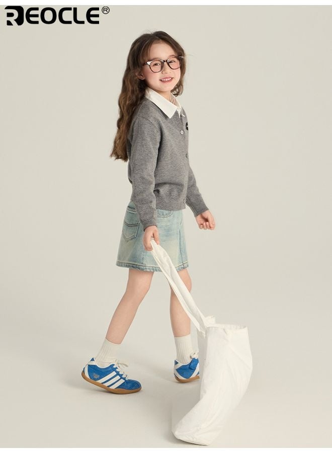 ريوكل سترة أطفال مطرزة بخياطة دقيقة وتصميم فضفاض ومريح. قمة محبوكة بلون موحد للأطفال من قماش ناعم وقابل للتنفس للارتداء اليومي المريح. - Image 5