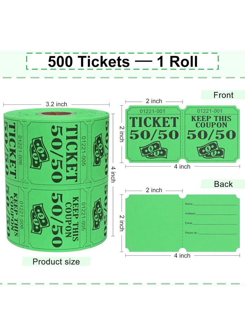 Essential ESSENTIAL 500 Double Roll Raffle Tickets 5050 Raffle Cards Entry Form with Name Address Phone  Email for Events Entry Class Reward  Door Prize  5 Color Selection Green  - Image 2