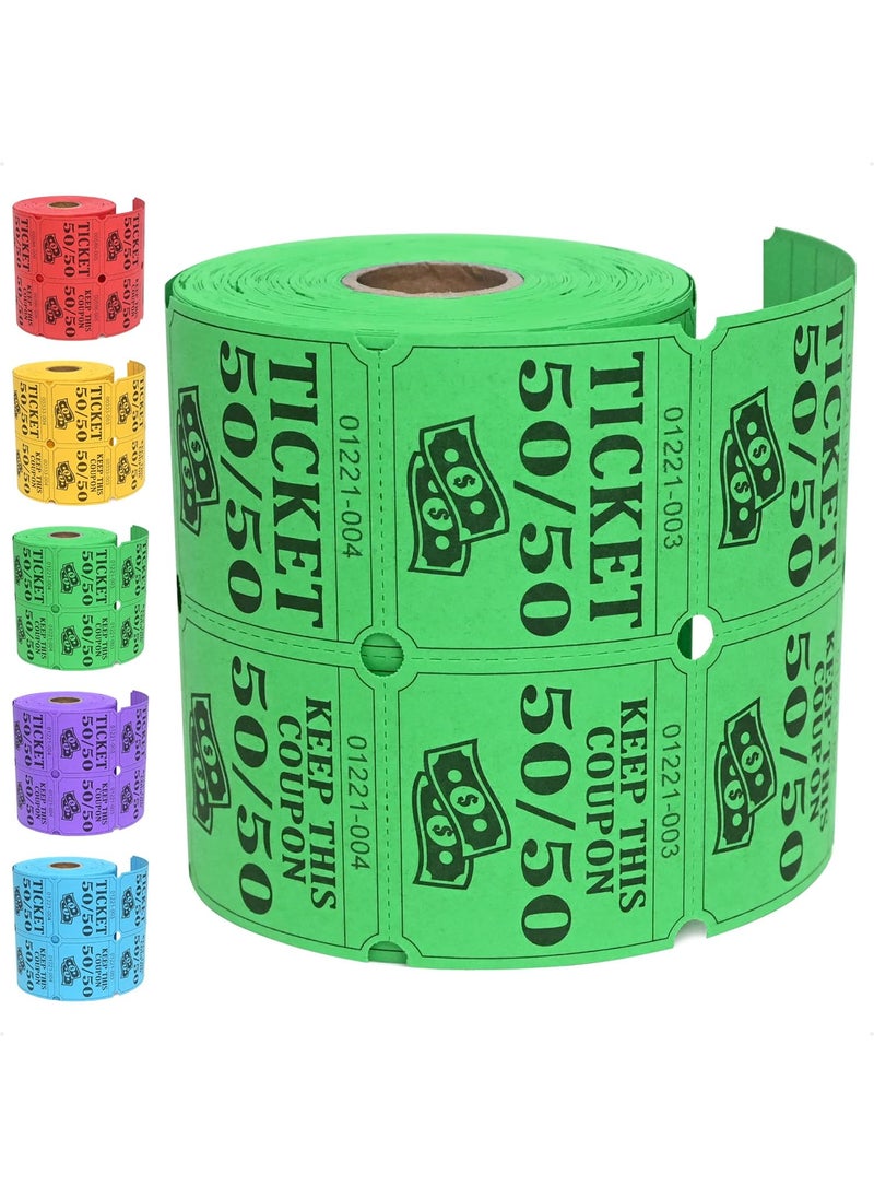 Essential ESSENTIAL 500 Double Roll Raffle Tickets 5050 Raffle Cards Entry Form with Name Address Phone  Email for Events Entry Class Reward  Door Prize  5 Color Selection Green  - Image 1