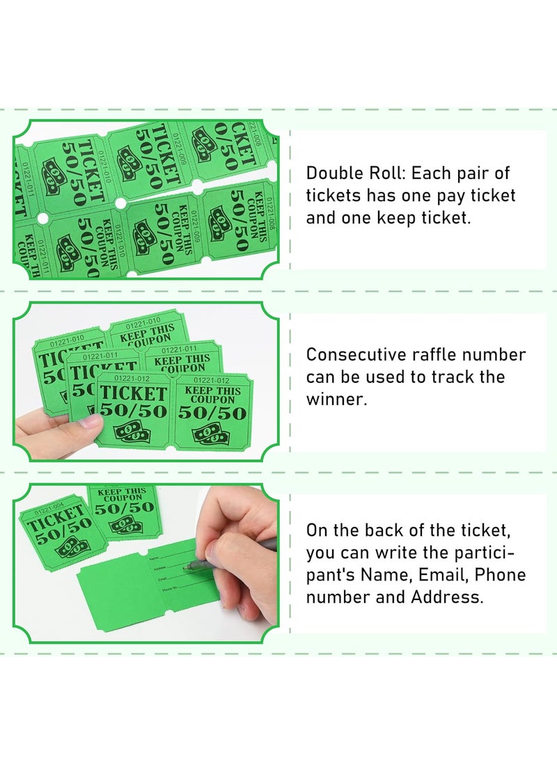 Essential ESSENTIAL 500 Double Roll Raffle Tickets 5050 Raffle Cards Entry Form with Name Address Phone  Email for Events Entry Class Reward  Door Prize  5 Color Selection Green  - Image 4