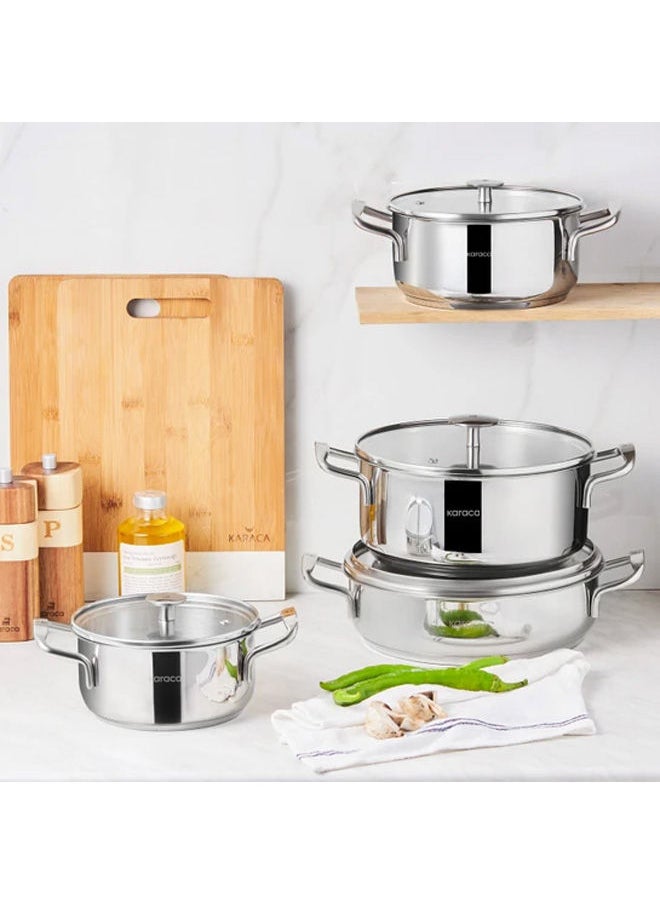 Karaca - 8 Piece Stainless Steel Cookware Set Content: Saucepan (16 cm) (1.6 Liters) Deep Pot (18 cm) (2 Liters) Deep Pot (22 cm) (3.8 Liters) Deep Pot (24 cm) (3 Liters) - Image 1