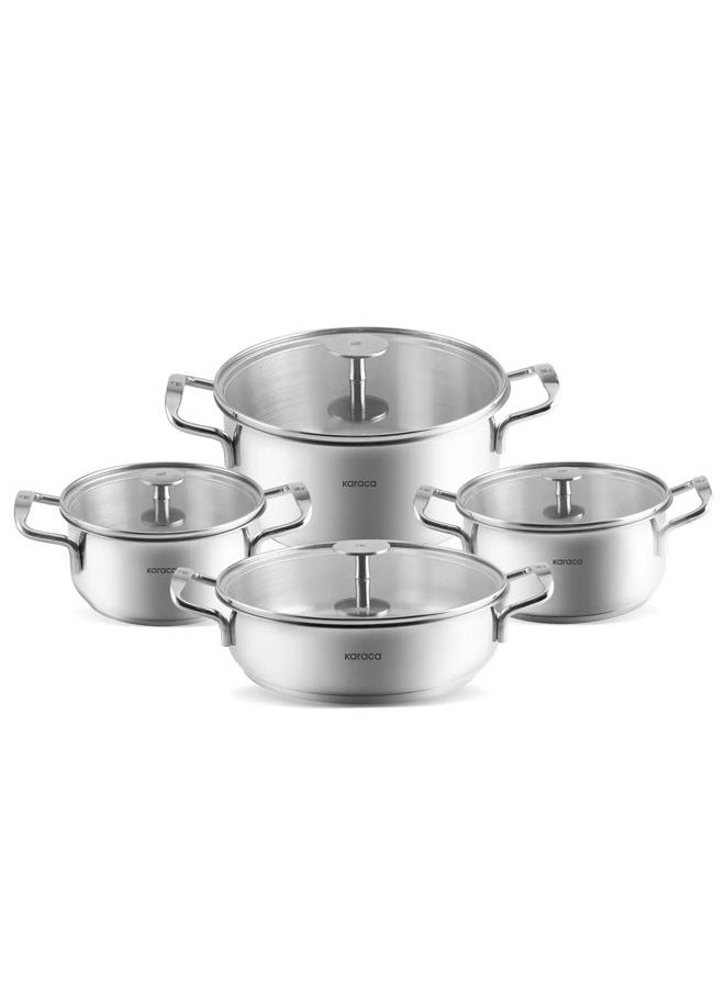 Karaca - 8 Piece Stainless Steel Cookware Set Content: Saucepan (16 cm) (1.6 Liters) Deep Pot (18 cm) (2 Liters) Deep Pot (22 cm) (3.8 Liters) Deep Pot (24 cm) (3 Liters) - Image 1