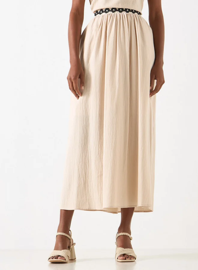 2Xtremz 2Xtremz Textured A-line Maxi Skirt with Crochet Detail Waistband
