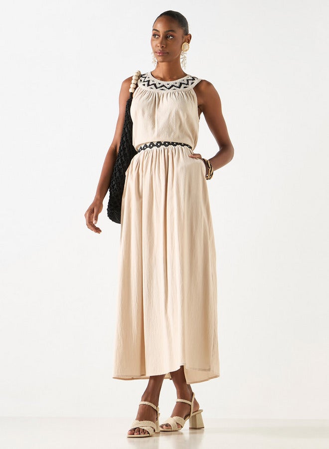 تواكستريمز تنورة إيه لاين طويلة بارزة الملمس مع خصر مطاطي بتفاصيل كروشيه من تو إكستريمز - Image 2