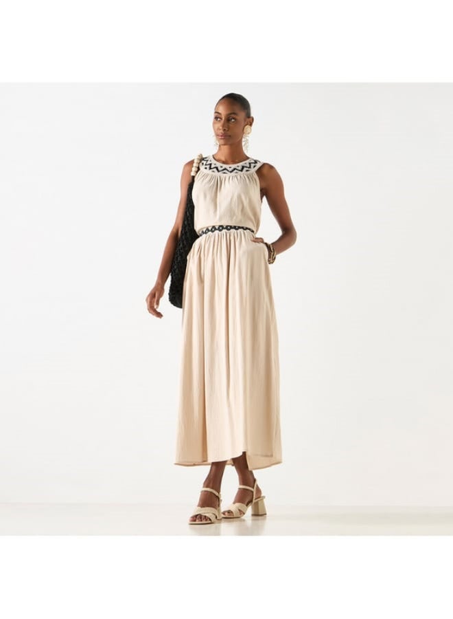 تواكستريمز تنورة إيه لاين طويلة بارزة الملمس مع خصر مطاطي بتفاصيل كروشيه من تو إكستريمز - Image 4