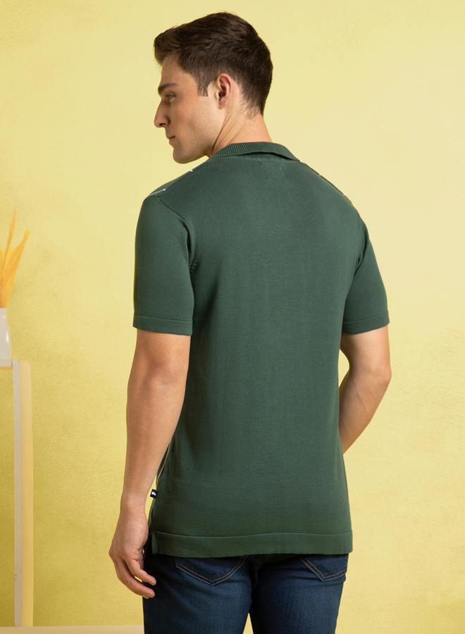 Dennis Lingo Men's Green 100% Cotton Striped Regular Fit T-Shirt  - Image 5