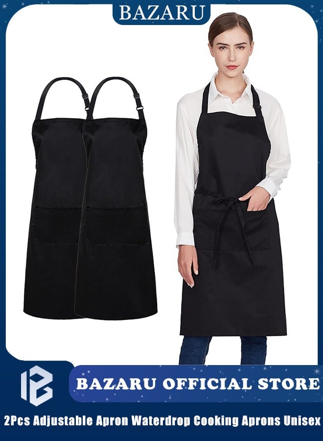 BAZARU 2PCS Water-Resistant Chef Apron – Adjustable Hook Neck Strap & 2-Pocket Unisex Black Apron for Cooking, BBQ, Gardening & Crafts - Image 1