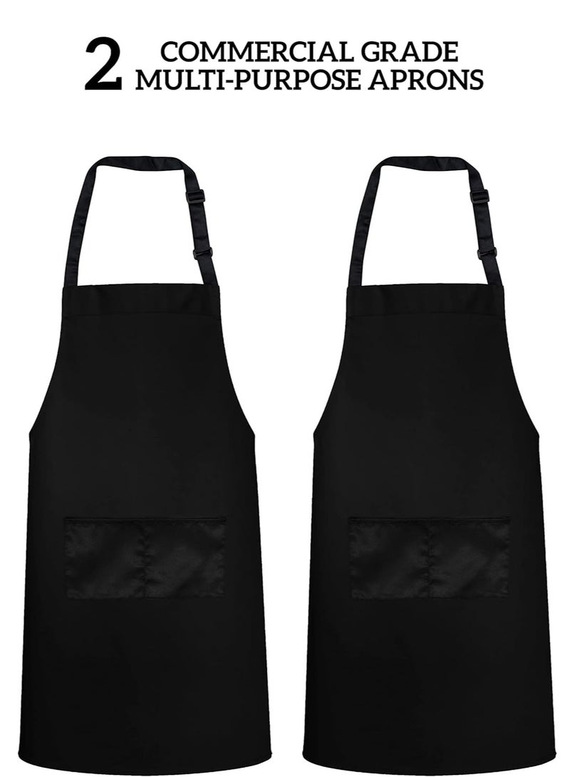 BAZARU 2PCS Water-Resistant Chef Apron – Adjustable Hook Neck Strap & 2-Pocket Unisex Black Apron for Cooking, BBQ, Gardening & Crafts - Image 2
