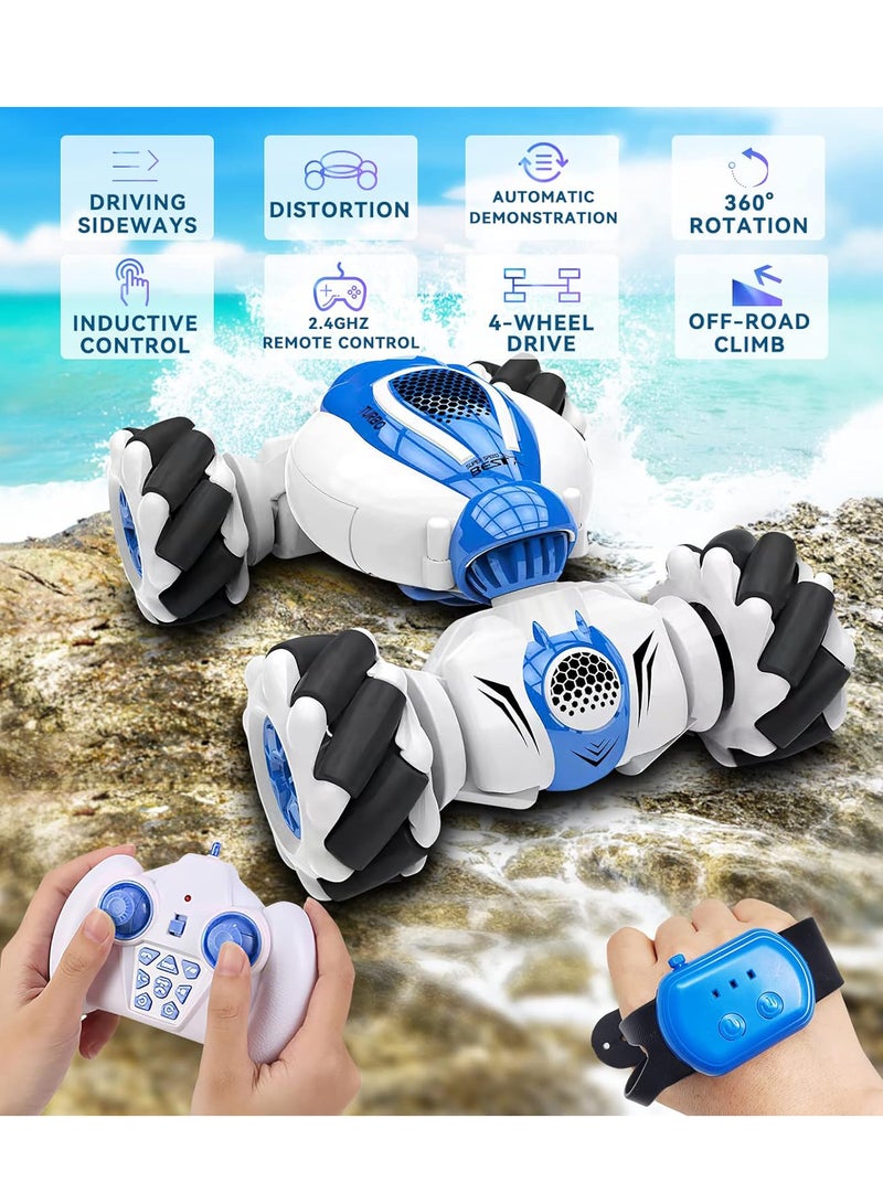 MiOne 2.4Ghz Remote Control Watch Gesture Sensor Deformable Electric Toy Car Blue  - Image 2