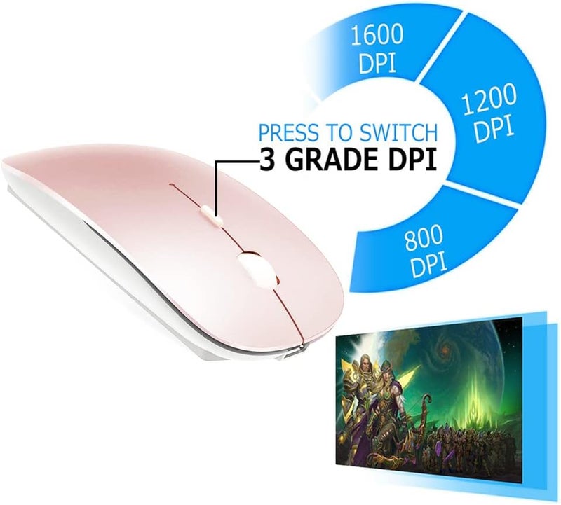 KLO Rechargeable Bluetooth Mouse for MacBook/MacBook air/Pro/iPad, Wireless Mouse for Laptop/Notebook/pc/iPad/Chromebook (Pink) - Image 2