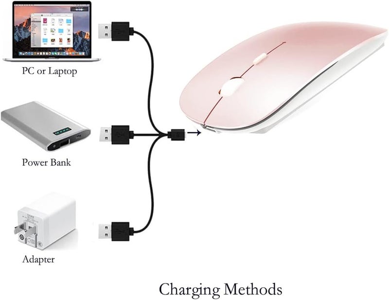KLO Rechargeable Bluetooth Mouse for MacBook/MacBook air/Pro/iPad, Wireless Mouse for Laptop/Notebook/pc/iPad/Chromebook (Pink) - Image 5