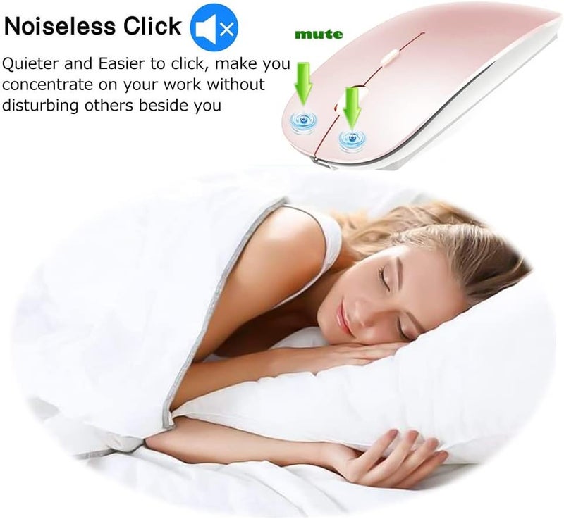 KLO Rechargeable Bluetooth Mouse for MacBook/MacBook air/Pro/iPad, Wireless Mouse for Laptop/Notebook/pc/iPad/Chromebook (Pink) - Image 3