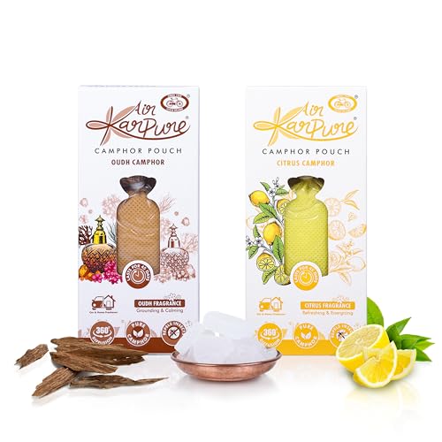 Cycle Pure Karpure Camphor Pouch - Pack of 2 | Oudh & Citrus Fragrance | Air Freshener for Cars, Wardrobes, Bookshelves, Homes, Offices & Mosquito Repellent | Each Lasts up to 45 Days, cone - Image 1