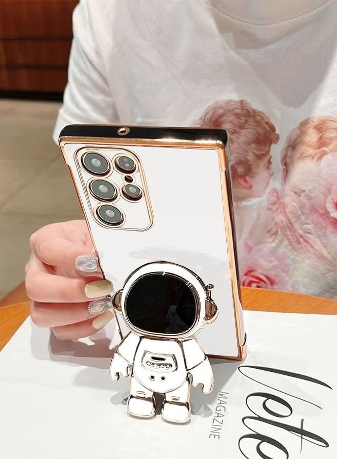 Phone Case for Samsung Galaxy S23 Ultra 6.8" 6D Electroplating Astronaut Phone Case Hidden Stand Protective Cover Astronaut Folding Bracket Phone Case with Camera Protector - Image 3