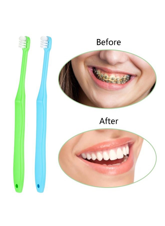 WLLHYF 2 Pieces Tuft Toothbrush Small Head End Tapered Interdental Interspace Nursing Soft Tiny Toothbrush Orthodontic Gum Periodontal Dental Products(Blue + Green) - Image 4