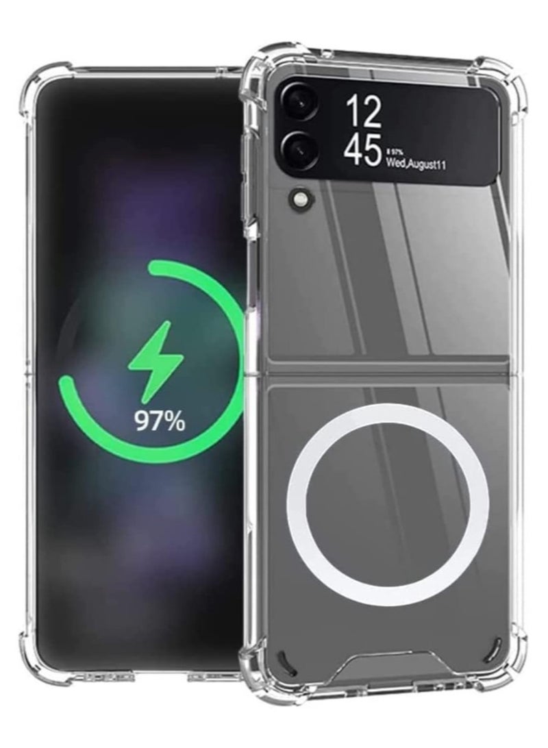 إلترازون Galaxy Z Flip 4 Clear Case, With Magnetic and Support Wireless Charger, Transparent Shockproof and Drop-Proof Hard PC Phone Cover - Image 1