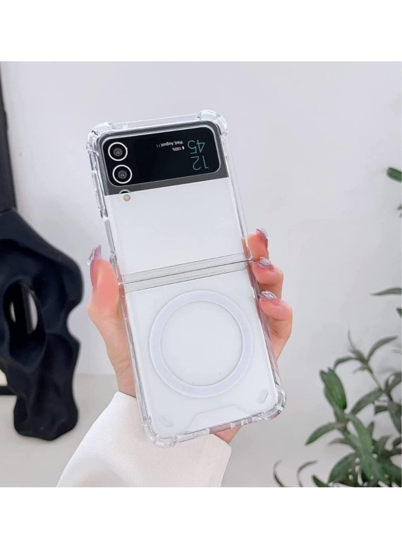 إلترازون Galaxy Z Flip 4 Clear Case, With Magnetic and Support Wireless Charger, Transparent Shockproof and Drop-Proof Hard PC Phone Cover - Image 2